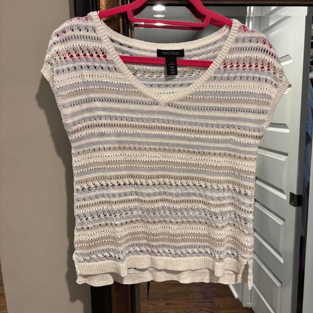 White-house-black-market Women's Metallic Crochet Top